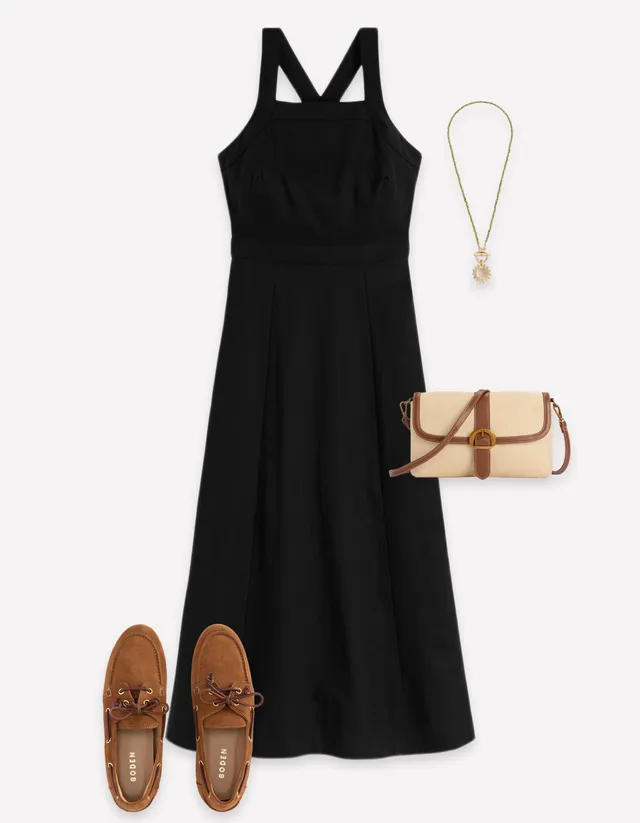 Cross - back Linen Blend Dress - Black | Boden USA